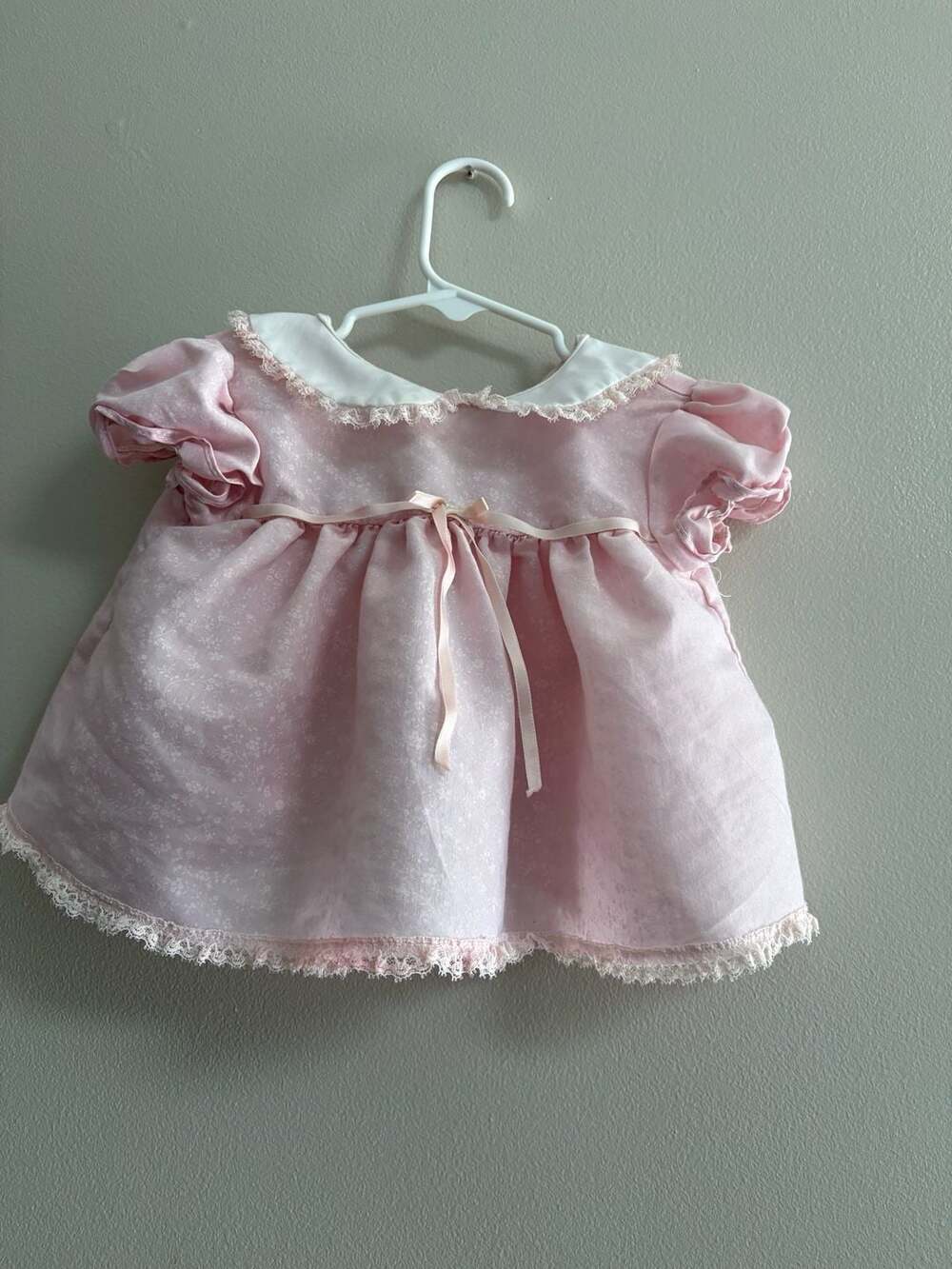 Vintage Cutest One Pink Floral Baby Girl Dress with Lace Peter Pan Collar